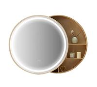 ZFGOJNBH Espejos de tocador Espejo Redondo Iluminado montado en la Pared Espejo de baño Espejo de Almacenamiento antivaho Botiquines Redondos Gabinete con Espejo de baño (Color: Dorado, Tamaño: 7)