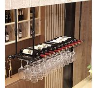 ZFGOJNBH Estante de Metal para Colgar en el Techo, Estante para Vino, Altura Ajustable, Soporte para Copas de Vino, Estante Flotante para Barra, Estante para almacenar Botellas de Vino, Color Negro (