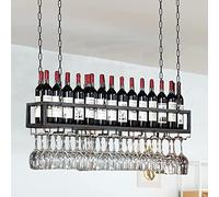 ZFGOJNBH Estante de Techo: estantes para Copas de Vino Colgantes, Estante para vinos de Techo, Estante Decorativo de Altura Ajustable, Estante de Techo de Madera Maciza de Hierro Retro de una Sola ca