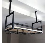 ZFGOJNBH Estante de Techo: Soporte para Copas de Vino para Colgar en el Techo, Estante de Almacenamiento de Hierro Forjado montado en la Pared, Soporte de exhibición de Madera Maciza montado en el te
