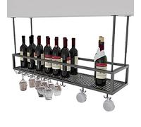 ZFGOJNBH Estante de Vino de Techo y Soporte para Copas de Vino Estante de Metal para Colgar Copas de Vino con Soporte para Copas de Vino Copas para Bar cafetería Cocina Restaurante, Negro (tamaño: 10