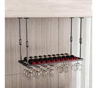 ZFGOJNBH Estante de Vino Negro para Colgar en el Techo, Soporte para Botellas de Vino, Estante de Almacenamiento de Copas de champán, Barra de Hierro para el hogar, Estante de exhibición Flotante de