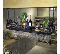 ZFGOJNBH Estante para Colgar en el Techo para Bar, Estante para vinos, Soporte Vintage para Botellas de Vino, de Metal Negro, Estante de Almacenamiento para Copas de Vino, Estante Decorativo para Col