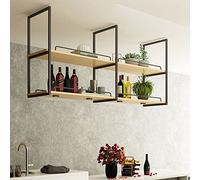 ZFGOJNBH Estante para Copas de Vino de Techo, Soporte para Plantas de Hierro Forjado de 2 Capas/estantes flotantes, Estante para vinos de Hierro Forjado de Estilo Industrial, Soporte de exhibición co