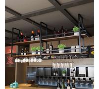 ZFGOJNBH Estante para Copas de Vino en el Techo con Estante - Soporte para Plantas de Madera Maciza para Colgar - Soporte para Botellas de Vino con Arte de Hierro montado en la Pared - Estante de ALM