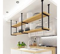 ZFGOJNBH Estante para ollas Estante para vinos de Cocina Montaje en el Techo, Estante para sartenes Estante Colgante Organizador Estantes de Almacenamiento de Cocina, Soporte para bandejas, Madera y