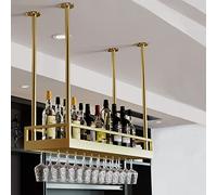 ZFGOJNBH Estante para Vino Colgante, Barra de Techo Ajustable, estantes para Copas de Vino, estantes para Botellas de Vino de Acero Inoxidable y Hierro metálico, para Restaurante, cafetería, vajilla,