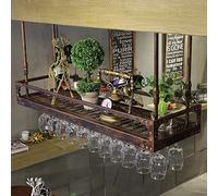 ZFGOJNBH Estante para Vino de Metal con Soporte para Copas, Soporte para Botellas de champán, Soporte para Vino rústico Colgante, Organizador Flotante para Bar, Cocina, Restaurante (tamaño: 60x35cm)