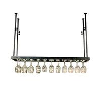 ZFGOJNBH Estante para Vino de Techo Ajustable, Estante para Botellas de Vino Colgante de Metal Moderno, Soporte para exhibición de Vino con Estante de Almacenamiento para Copas, Organizador Flotante