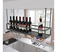 ZFGOJNBH Estante para Vino de Techo Ajustable, Soporte para Copas de Vino, Estante de Almacenamiento para Copas Colgantes, Estante Decorativo para Botellas de Vino, para el hogar, Bar, Restaurante, c