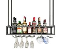ZFGOJNBH Estante para Vino de Techo Estantes para Copas de Vino Colgantes Soporte para Copas Estante de Almacenamiento de Vino de Metal, Estante Decorativo de Altura Ajustable para Bares, Restaurante