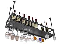 ZFGOJNBH Estante para Vino de Techo, portabotellas de Vino Colgante con Estante de Vidrio para Copas, Estante de Almacenamiento de Vino de Metal de Altura Ajustable para Bar en casa, Cocina, Estante