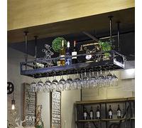ZFGOJNBH Estante para Vino de Techo y Soporte para Copas, estantes para Vino industriales de Altura Ajustable, Estante Colgante para Almacenamiento de Copas para Bar, Estante de exhibición de Vino de