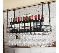ZFGOJNBH Estante para Vino Industrial, Estante para Almacenamiento de Vino para Colgar en el Techo con Soporte para Copas, Soporte para champán para decoración del hogar y la Cocina, Estante de almac