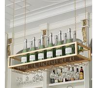 ZFGOJNBH Estante para Vino montado en el Techo con Soporte para Copa de Vino, Estante de Almacenamiento de Vino con Cadena de Hierro metálico, Soporte para Botella de Vino Decorativo, Organizador FLO