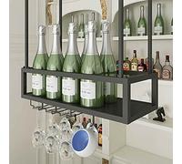 ZFGOJNBH Estante para Vino montado en el Techo, Estante para Vino de Metal con Soporte para Copas, Soporte para Botellas de champán, Soporte para Vino Colgante, Estante Flotante para Vino para Cocina