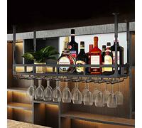 ZFGOJNBH Estante para Vino montado en el Techo, Estante para Vino de Metal con Soporte para Copas, Soporte para Botellas de champán, Soporte para Vino Colgante, Estante Flotante para Vino para Cocina