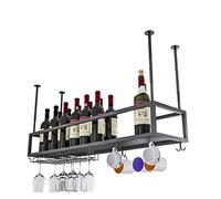 ZFGOJNBH Estante para Vino Negro, Soporte para Botella de Vino para Colgar en el Techo, Barra de Hierro para el hogar, Copas de champán, Estante de Almacenamiento para Cocina, Organizador Flotante de