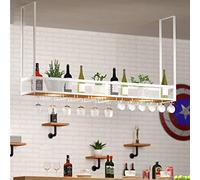 ZFGOJNBH Estante para Vino para Colgar en el Techo: estantes flotantes con suspensión, Soporte para Copas de Vino al revés, Estante para Vino en el Techo Vintage, Colgador Decorativo de Hierro forjad