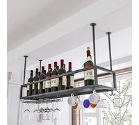 ZFGOJNBH Estante para Vino y portavasos de Techo, Soporte de Metal para Colgar Copas de Vino, Soporte para Botellas de Vino montado en la Pared, estantes para Copas de Vino, Marco de Hierro Forjado (