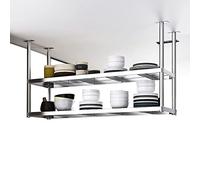 ZFGOJNBH Estante para vinos Colgante - Estantes de Pared de Acero Inoxidable para Techo - Soporte para Copas de Vino montado en la Pared - Estante de Almacenamiento suspendido en el Techo de 2 nivele