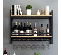 ZFGOJNBH Estante para vinos de 2 Niveles, Soportes para estantes flotantes industriales, Estante para Almacenamiento de Copas montado en la Pared, Soporte para Botellas de Vino, Estante de exhibición