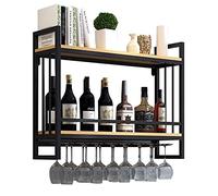 ZFGOJNBH Estante para vinos Estante de Almacenamiento de Vino de 2 Niveles montado en la Pared, Estante de Almacenamiento de Copas de Metal, Soportes para estantes flotantes de Madera, Estante Decora