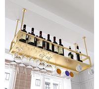 ZFGOJNBH Estante para vinos, Soporte para Colgar en el Techo, de Metal Dorado, para exhibir Botellas de Vino, con Estante para Guardar Copas y Copas, para Barra de Cocina Debajo de gabinetes, Altura