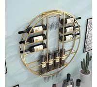 ZFGOJNBH Estante Redondo para Vino montado en la Pared, gabinete para Vino Hecho a Mano, Estante de Almacenamiento de Vino de Metal, Estante de exhibición multifunción para el hogar, Bar, Restaurante