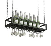 ZFGOJNBH Estantería de Pared para Colgar en el Techo, Color Negro, para Botellas de Vino, para el hogar, con Soporte para Copas de champán, Estante Flotante de Metal (tamaño: 60 x 25 x 20 cm)