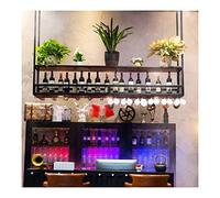 ZFGOJNBH Estantes de Almacenamiento montados en el Techo Estante para Copas de Vino de 2 Capas de Color Negro, Estante Colgante Industrial para vinos con Soporte para Copas y Estante, para Bar, cocin