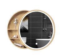 ZFGOJNBH Gabinete con Espejo de baño Redondo con luz Gabinete con Espejo de Pared de Madera Espejo de tocador para Dormitorio con Unidad de Almacenamiento Espejo de tocador Redondo con luz