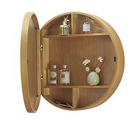 ZFGOJNBH Gabinete con Espejo Espejo de baño de Madera Maciza Gabinete con Espejo de baño Gabinete con Espejo Redondo Caja de Espejo montada en la Pared (Color: Color Madera, Tamaño: 50 cm | 19,7 pulg