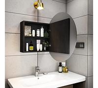 ZFGOJNBH Gabinete de baño con Espejo Redondo y Estante de Almacenamiento de Madera, gabinete de medicinas de Pared con Espejo Plateado de Alta definición para Almacenamiento en el baño
