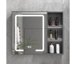 ZFGOJNBH Gabinete de baño montado en la Pared, gabinete de Espejo Iluminado para baño, función de eliminación de Niebla con un Clic, botiquín de baño Inteligente con botón táctil Inteligente, luz imp