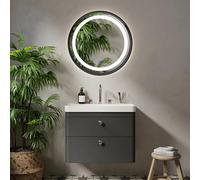 ZFGOJNBH Gabinete de Espejo Redondo, gabinete de Espejo para baño con botón táctil Inteligente, iluminación Tricolor Ajustable, gabinete de Espejo Redondo de Madera Maciza montado en la Pared con DIS