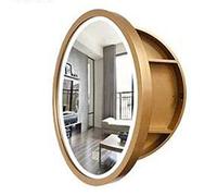 ZFGOJNBH Gabinetes con Espejo Cuarto de baño Redondo Espejo de Maquillaje para baño Espejo Redondo Inteligente de Madera Maciza montado en la Pared con luz (Color: Dorado, Tamaño: 50 cm | 19,7 Pulgad