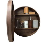 ZFGOJNBH Gabinetes con Espejo Cuarto de baño Redondo Maquillaje de baño Espejo Redondo Inteligente de Pared de Madera Maciza con luz (Color: Color Nogal, Tamaño: 70 cm | 27,6 Pulgadas)