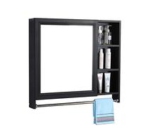 ZFGOJNBH Gabinetes con Espejo Estante para desechos de Cocina Baño Almacenamiento en el baño Inodoro Baño Espejo de tocador Montaje en Pared con Estante Montado en la Pared (Color: Negro, Tamaño: 80)