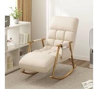 ZFGOJNBH Mecedora Moderna de Tela tecnológica para Dormitorio con Bolsillos Laterales, cómoda Silla con reposabrazos para Sala de Estar, Transpirable y con Respaldo Ajustable en Altura (Beige + Patas