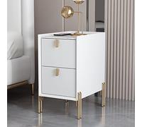 ZFGOJNBH Mesa Auxiliar Estrecha Moderna de Mediados de Siglo en Blanco Roto con Dos cajones - Mesita de Noche Minimalista de Piedra sinterizada para Espacios pequeños - Mesita de Noche para dormitori