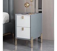 ZFGOJNBH Mesa Auxiliar Estrecha Moderna de Mediados de Siglo en Blanco Roto con Dos cajones - Mesita de Noche Minimalista de Piedra sinterizada para Espacios pequeños - Mesita de Noche para dormitori