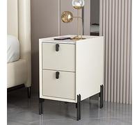 ZFGOJNBH Mesa Auxiliar Estrecha Moderna de Mediados de Siglo en Blanco Roto con Dos cajones - Mesita de Noche Minimalista de Piedra sinterizada para Espacios pequeños - Mesita de Noche para dormitori