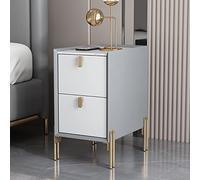 ZFGOJNBH Mesa Auxiliar Estrecha Moderna de Mediados de Siglo en Blanco Roto con Dos cajones - Mesita de Noche Minimalista de Piedra sinterizada para Espacios pequeños - Mesita de Noche para dormitori