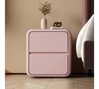 ZFGOJNBH Mesilla de Noche Minimalista con Esquinas Redondeadas, Moderna mesita de Noche de Cuero, Mesa Auxiliar con 2 cajones, mesita de Noche Sencilla con Marco de Madera, Mesa Auxiliar para dormito