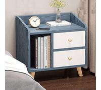 ZFGOJNBH Mesita de Noche con 2 cajones, con Patas de Madera Maciza, Minimalista y práctica, con Estante Abierto para Dormitorio (Color: Azul, tamaño: 43 x 30 x 48 cm)