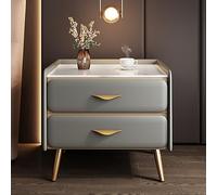 ZFGOJNBH Mesita de Noche de Lujo con Acabado de Piel sintética y Tablero de imitación mármol, mesita de Noche Minimalista, Moderna y con 2 cajones, Mueble de almacenaje para Dormitorio y Sala de Esta