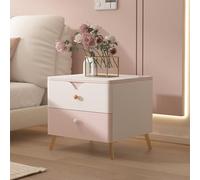 ZFGOJNBH Mesita de Noche de Madera Maciza Beige, Armario de Almacenamiento para Dormitorio con Tapa de Pizarra, mesita de Noche de 2 cajones, Armario Lateral de Cuero ultrafibra, mesita de Noche Mult