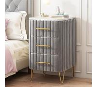 ZFGOJNBH Mesita de Noche de Terciopelo con 3 cajones, tapizada con Tablero de imitación mármol, Moderna mesita de Noche con Patas y Tiradores de Metal para salón y Dormitorio (40 x 40 x 63 cm, Gris)