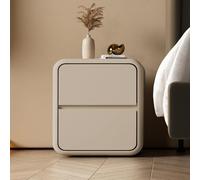 ZFGOJNBH Mesita de Noche Minimalista con Esquinas Redondeadas, Moderna, de Cuero, con 2 cajones, Sencilla, con Marco de Madera, para Dormitorio (Caqui, 40 x 40 x 47 cm).